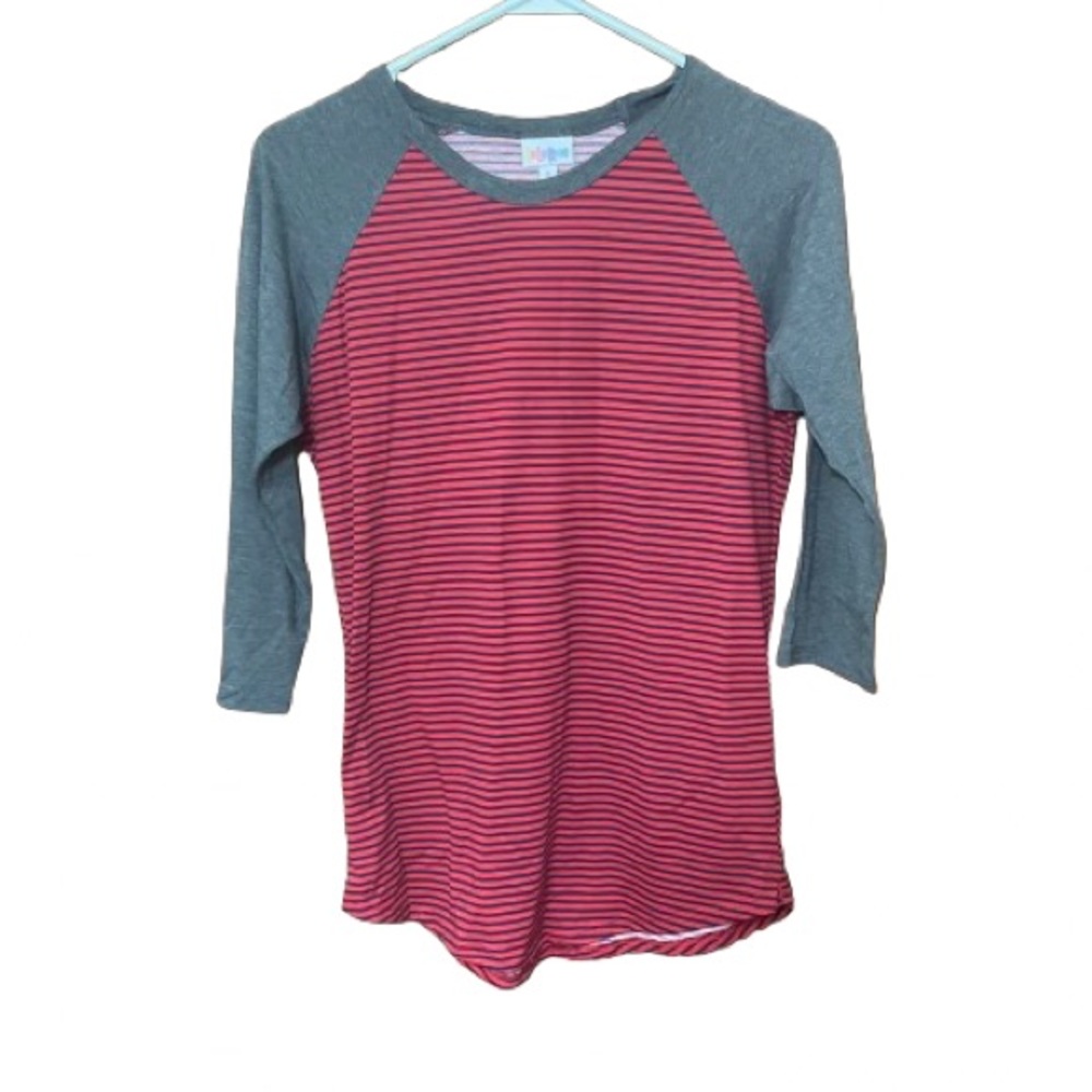 LuLaRoe Randy Baseball Tee Red Blue Striped Size Small